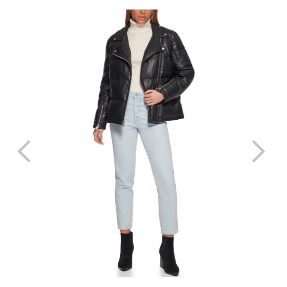 Levi's Black Moto Puffer Faux Leather Jacket Sz M NWT! - Picture 2 of 7